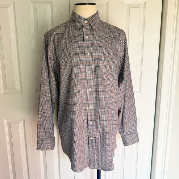 Men's Tailored Fit Plaid Shirt Size 17 XL Grey Multicolor Kirkland Signature - Picture 5 of 16